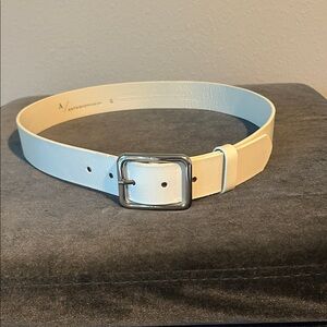 Anthropologie Emerson Ivory Leather Belt with Silver Square Buckle